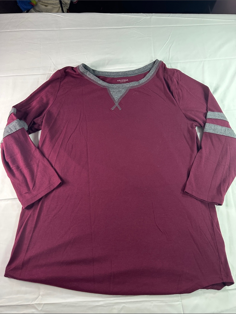Arizona Jean Company Maroon Long Sleeve Tee with Gray Trim